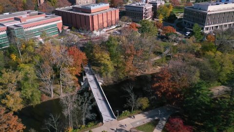 EAST LANSING, MICHIGAN - CIRCA 2020s - Tilt up reveal of Michigan State University college campus.