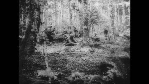 CIRCA 1944 - Japanese-American soldiers of the 442nd infantry division fight and take Nazis prisoner in the Vosges forest.