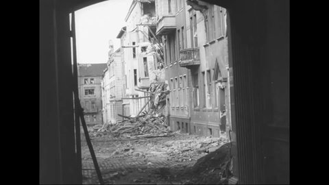 CIRCA 1944 - Wreckage in war-torn Aachen, Germany.