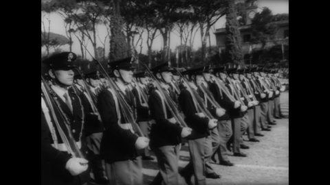 CIRCA 1963 - Italy's President Segni opens the annual Italian Police Force show.