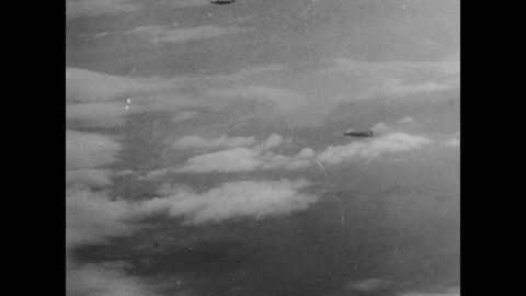 CIRCA 1944 - Allied planes bomb the German Navy battleship Tirpitz.