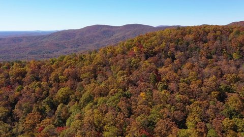 BLUE RIDGE MOUNTAINS, GEORGIA - CIRCA 2020s - Beautiful aerial of trees turning color in the Chattahoochee Oconee National Forest.