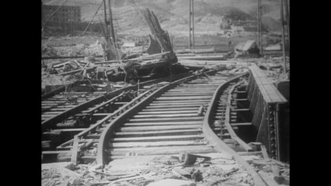 CIRCA 1945 - Streetcars and railroads in Nagasaki were destroyed by the atomic bomb.