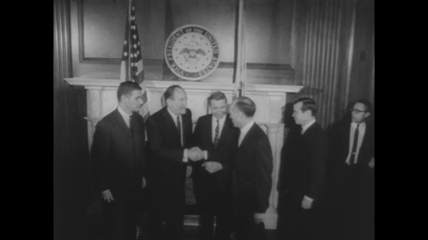 CIRCA 1967 - Vice President Humphrey congratulates freshmen members of the 90th Congress.