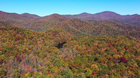 BLUE RIDGE MOUNTAINS, GEORGIA - CIRCA 2020s - Beautiful aerial of mountain lake and trees in the Chattahoochee Oconee National Forest.