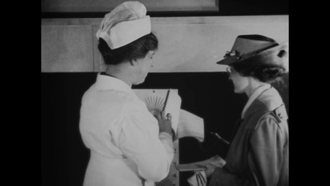 CIRCA 1919 - A nurse travels to rural farmland to teach women about pediatrics.