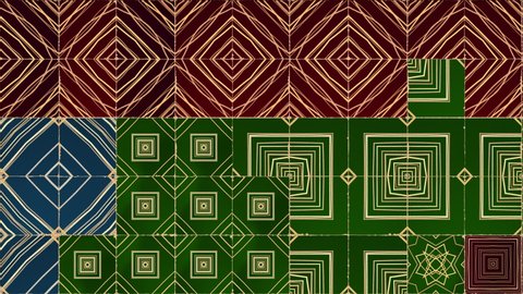 Tiles Background. Composition with tiles digitally generated,ing geometric patterns inspired in mourish and Portuguese tiles.
Geometric shapes linesing pattern in loop.