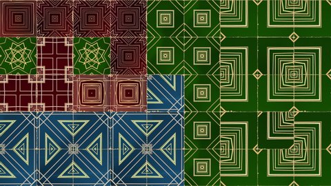 Tiles Background. Composition with tiles digitally generated,ing geometric patterns inspired in mourish and Portuguese tiles.
Geometric shapes linesing pattern in loop.