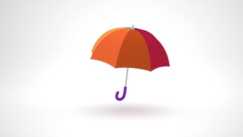 An isolated umbrella in a white background turning around and rotating in a circle. Minimal animation of a umbrella