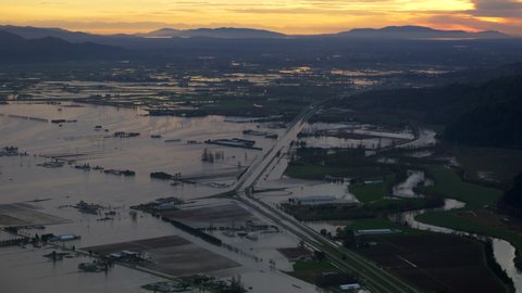 Flooded Infrastructure and Roads West Canada State of Emergency AERIAL