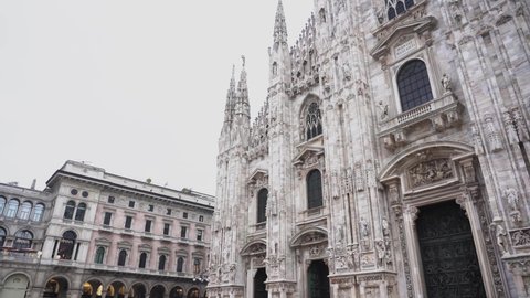 Milan, Italy– November 20, 2021:Cathedral Duomo di Milano in Square Piazza Duomo at cloudy morning  Milan Italy 
