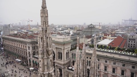 Milan, Italy– November 20, 2021:Cathedral Duomo di Milano in Square Piazza Duomo at cloudy morning  Milan Italy 