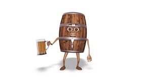 Cartoon 3d Character Wooden Barrel Dancing with Beer Looped Video on White Background