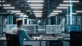 High-Tech Data Center: IT Specialist System Administrator Monitoring Server. Infrastructure Architect Works on Web Services, Cloud Computing, Analytics. Data Scientist Does Cyber Security Maintenance - Powered by Shutterstock - Get 15% off with code: PIKWIZARD15