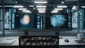 High-Tech Big Data Center Server with Two Screens Showing Advanced Neural Network, Machine Learning, AI Analysis on Computer Monitors. Concept of Web Services, Cloud Computing, Cyber Security - Powered by Shutterstock - Get 15% off with code: PIKWIZARD15