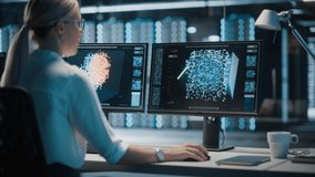 High-Tech Data Center Server Control: IT Specialist Administrator Working on Computer, Screen Showing Advancing Big Data AI Analysis. Web Services, Cloud Computing, Analytics Facility, Cyber Security - Powered by Shutterstock - Get 15% off with code: PIKWIZARD15