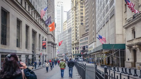 Timelapse of the Wall Street, New York, USA. In 4K.