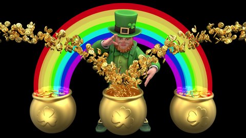 Leprechaun gold pot magic - 3d render looped with alpha channel.