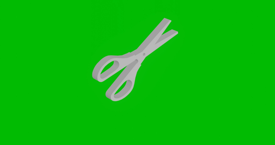 Animation of rotation of a white scissors symbol with shadow. Simple and complex rotation. Seamless looped 4k animation on green chroma key background