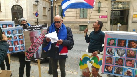 Palma de Mallorca, Spain; December 10th 2021: Cuban protest against Miguel Diaz Canel political regime, showing photos of  cubans arrested or missing