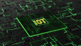 Internet Of Things. Futuristic Animation Inside Circuit Board Computer Motherboard. Hi Tech GPU CPU Micro Processor With Green Lights Artificial Intelligence Digitalization Of Neural Networking. - Powered by Shutterstock - Get 15% off with code: PIKWIZARD15