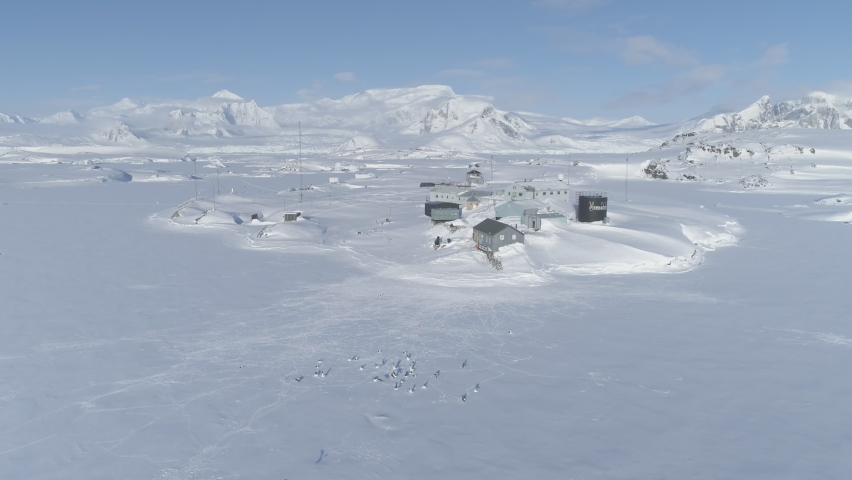 Antarctica coast vernadsky station aerial view | Shutterstock HD Video #1083701815