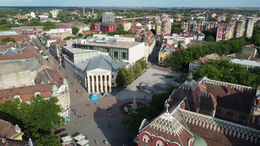 Aerial shot of central Subotica, a city in Vojvodina province of Serbia