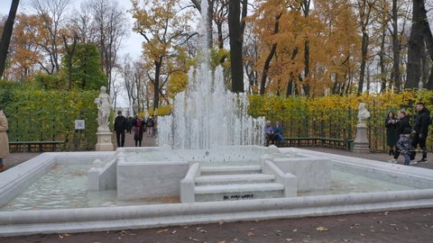 St. Petersburg, Russia - October 9 2021: Fountain in Summer Garden