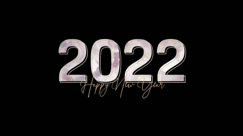 Happy new year 2022 watercolor animation. Golden outline gradient watercolor numbers 2022 with hand drawn message happy new year on black background. New Year background 4K animation. | Shutterstock HD Video #1083720538