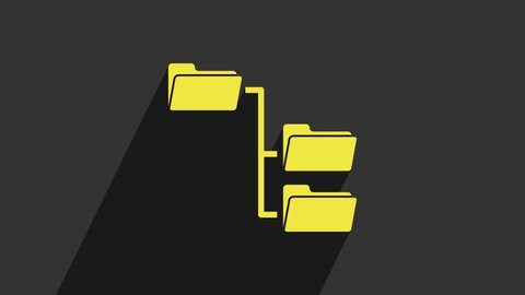 Yellow Folder tree icon isolated on grey background. Computer network file folder organization structure flowchart. 4K Video motion graphic animation.