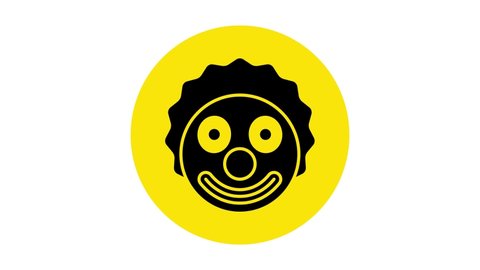 Black Clown head icon isolated on white background. 4K Video motion graphic animation .