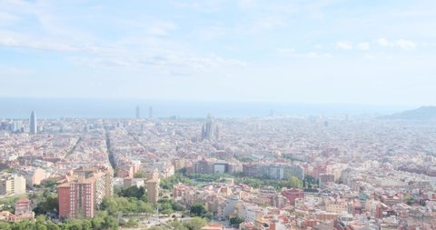 Barcelona city landscape with Sagrada Familia. Aerial view cityscape