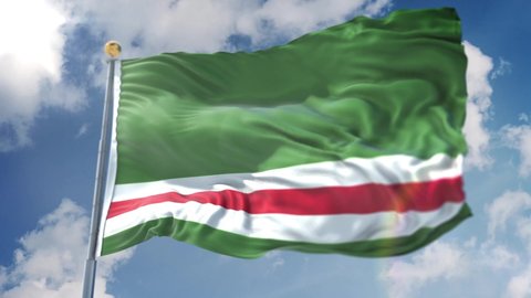 Amazing loopable Chechen Republic of Ichkeria flag is waving on slow motion. Long version