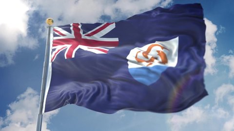 Amazing loopable Anguilla flag is waving on slow motion. Long version