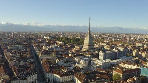 Shooting with drone of Turin, Piazza Vittorio, Mole Antonelliana