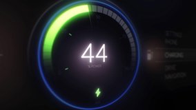 Electric Car Dashboard battery indicator showing Progress of the Charging. Hybrid electric car in charge. Electric Car Battery Gauge. Green energy in car industry. Eco friendly future. UI animation - Powered by Shutterstock - Get 15% off with code: PIKWIZARD15