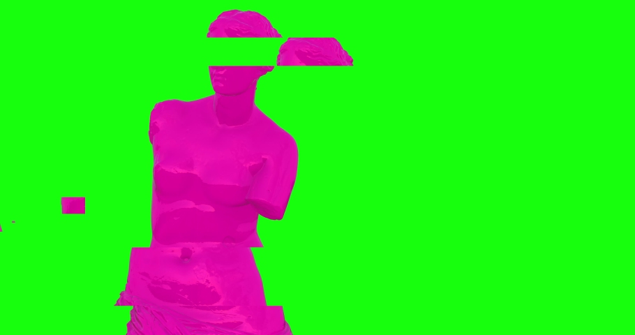 Chroma key background and classic statue 3d model in CC0 license. Vivid color and digital artifacts. Glitch error in digital footage. Concept video for NFT Art trade Royalty-Free Stock Footage #1083732871