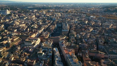 Aerial drone rotational video of iconic masterpiece elliptic square - Piazza Navona, Rome historic centre, Italy