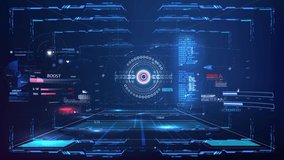 Blue Virtual reality space. Futuristic VR frame, Head-up Display Design. Sci-Fi Helmet HUD,4K. Futuristic Technology. Cockpit of futuristic autonomous car. High tech screen. GUI design for video games - Powered by Shutterstock - Get 15% off with code: PIKWIZARD15