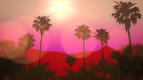 panoramic view of tropical landscape with palm trees and sunset summer background elegant and luxury dynamic 80s 90s retro style animation footage  - Powered by Shutterstock - Get 15% off with code: PIKWIZARD15