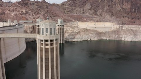 Aerial view of the Hoover Dam intake towers. 