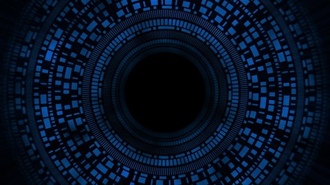 Abstract technology background with rotating blue circles with dashed lines.