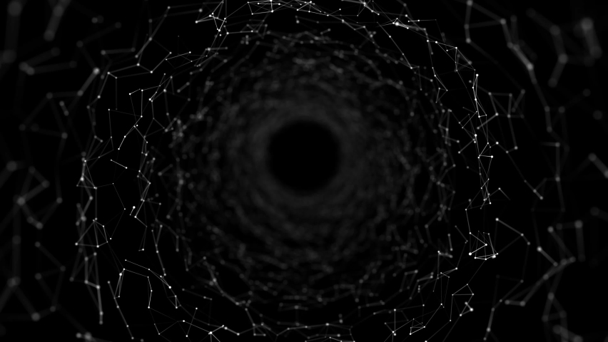 Technology wireframe tunnel on black background. Futuristic 3D wormhole grid. Big data visualization. 3D rendering. Royalty-Free Stock Footage #1083753811