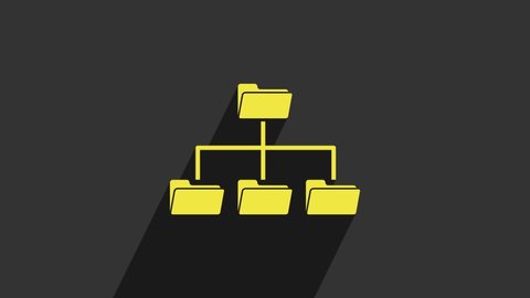 Yellow Folder tree icon isolated on grey background. Computer network file folder organization structure flowchart. 4K Video motion graphic animation.