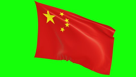Chinese flag video. 3d Flag Motion video. Motion Seamless Loop 4k resolution. Isolated on green background