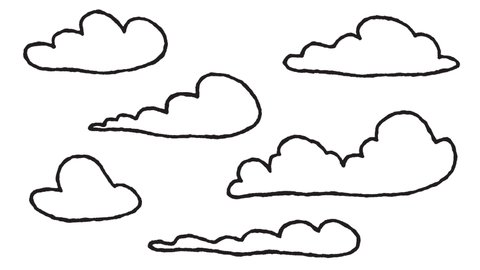 Abstract funny hand drawn clouds on white background. Cartoon cute element in trendy vintage stop motion style. Seamless loop doodle sketch animation for creative design project.