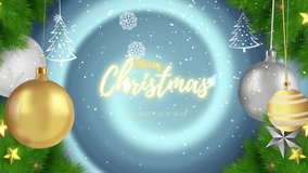 A magical festive spiral blue winter background with falling snowflakes and animated Christmas tree toys and a Christmas tree branch. - Powered by Shutterstock - Get 15% off with code: PIKWIZARD15