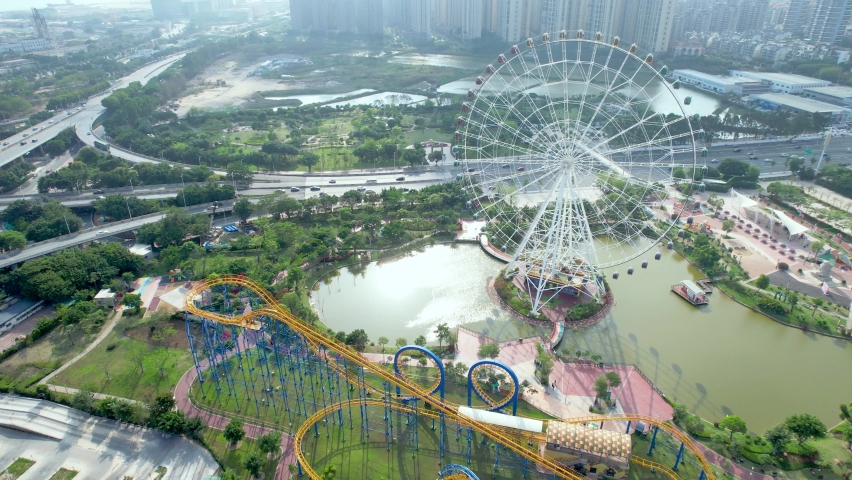 Aerial video of Ferris wheel in Shantou children