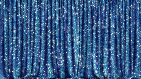 Realistic 3D animation of the stylish and fancy shining silver sequins blue stage curtain rendered in UHD with alpha matte