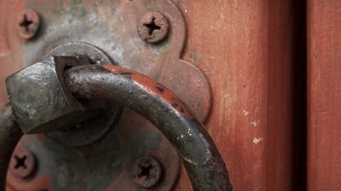 Old round door handle close up stock footage